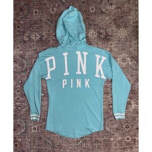 PINK‎ Victoria's Secret Aqua Blue Oversized Hoodie Sweatshirt XS Pullover Logo